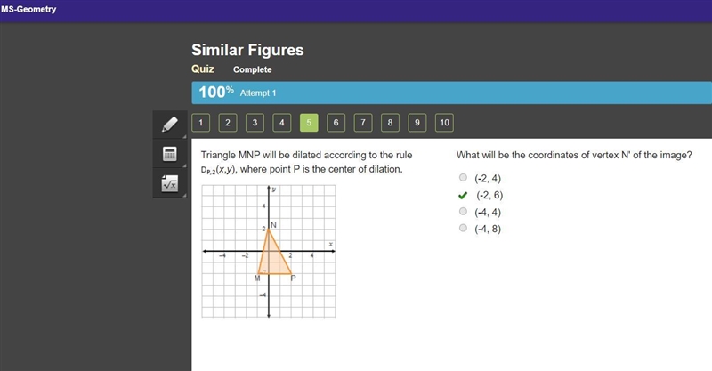 What will be the coordinates of vertex N' of the image? (-2, 4) O (-2, 6) O (-4,4) O-example-1