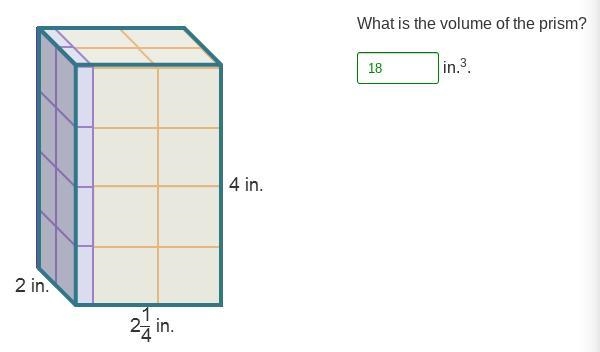 A prism with a length of 2 and one-fourth inches, height of 4 inches, and width of-example-1