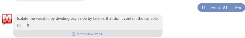 11 - m = 51 - 6m solve for m-example-1