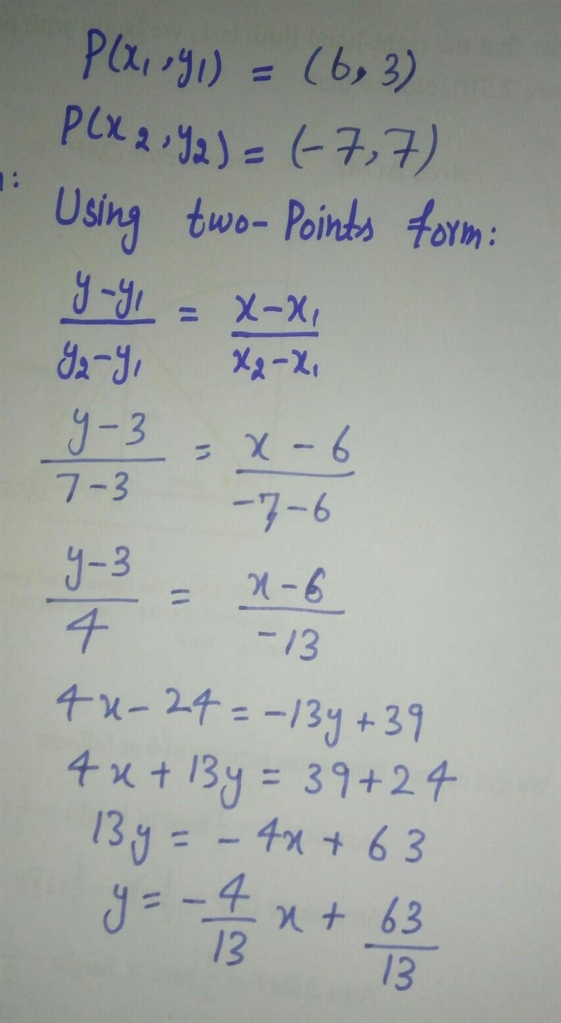 Write the standard form of the equation of the line through the pair of points (6,3) and-example-1