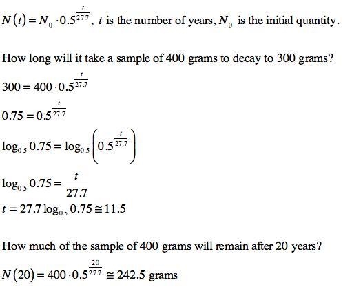 The​ half-life of a radioactive substance is 27.7 years. a. Find the exponential decay-example-1