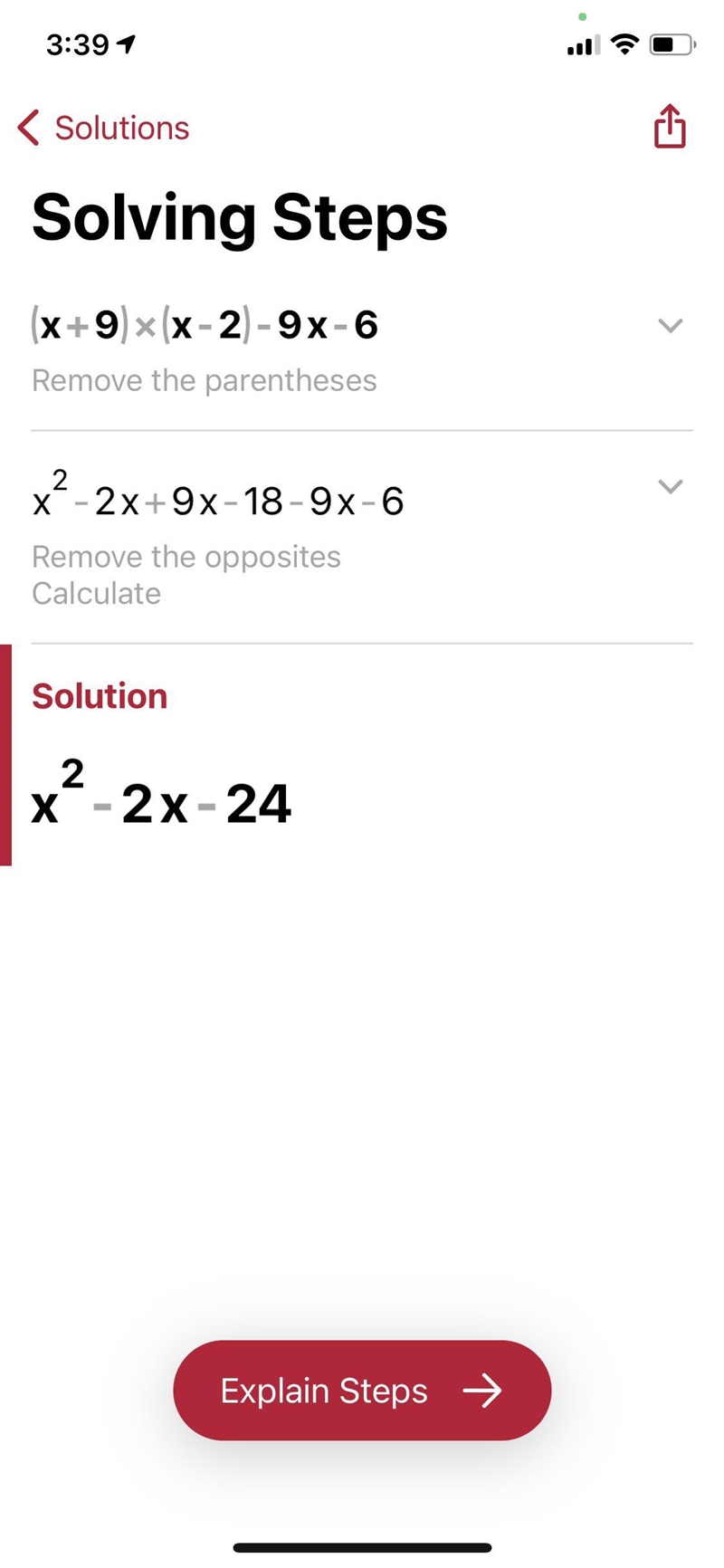 Consider this expression (x+9)(x-2)-9×_6 What expression is equivalent to the given-example-1