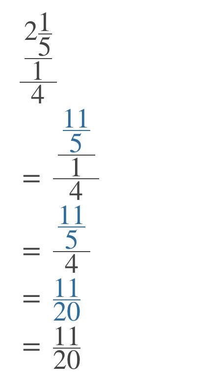 Which expression is equivalent to 2 1/5 divided by 1/4-example-1