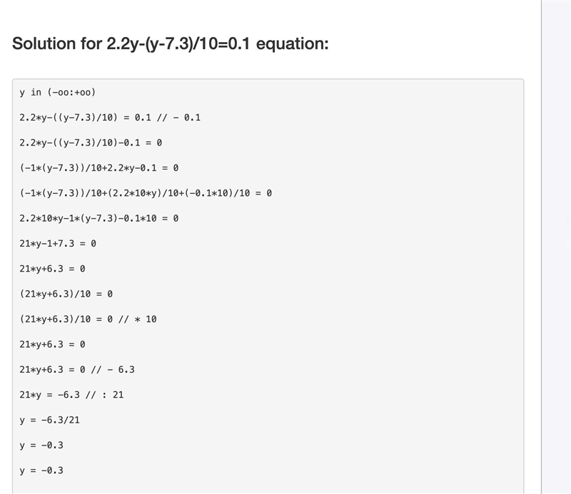 2.2y-(y-7.3)÷10=0.1 Can You Pls Tell Me the answer you get 15 points if you get it-example-1