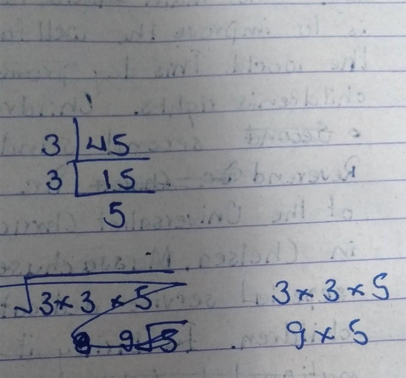 What’s the square root of 45? 1. 5V3 2. 3V5 3. aVb 4. 9x5 5. 2V3-example-1