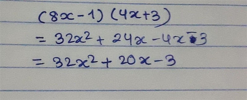 Which expression is equivalent to (8x - 1) (4x + 3) ?-example-1