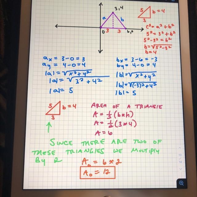 The coordinates of the vertices of a triangle (.0).(6.0)and (3,4) What is the area-example-1