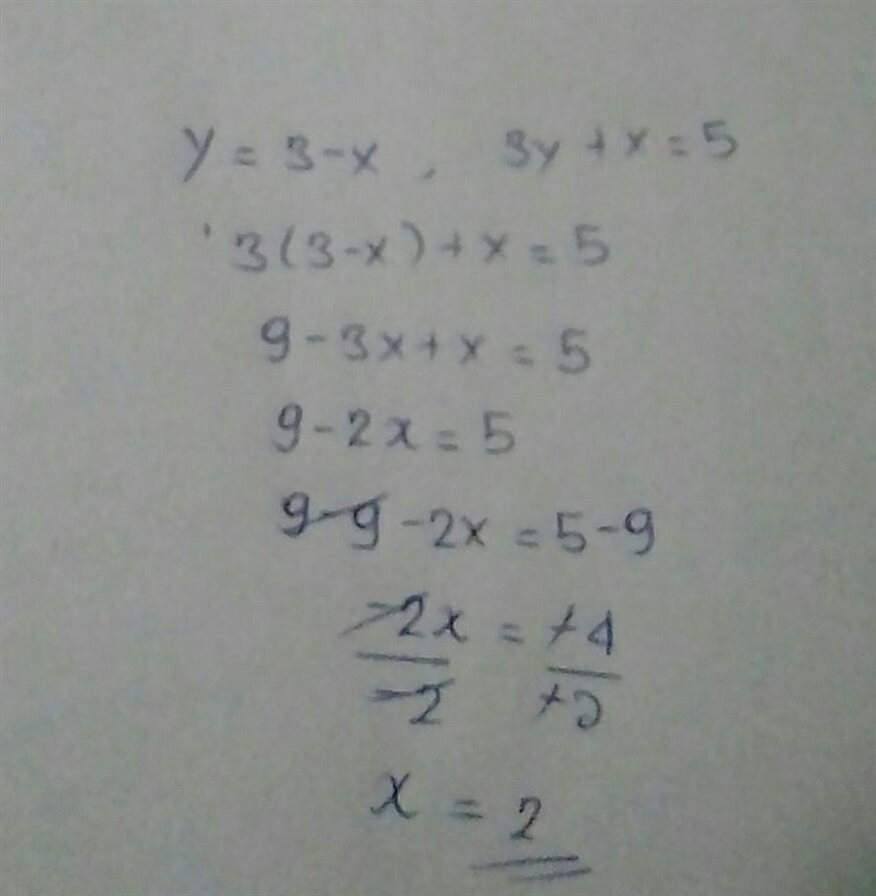 9) y =3 - X 3y + x = 5-example-1