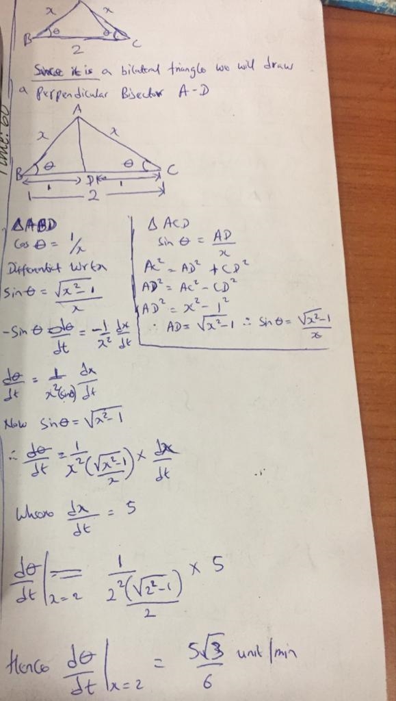 We have a bilateral triangle with base length 2 and sidelengths x where x is increasing-example-1