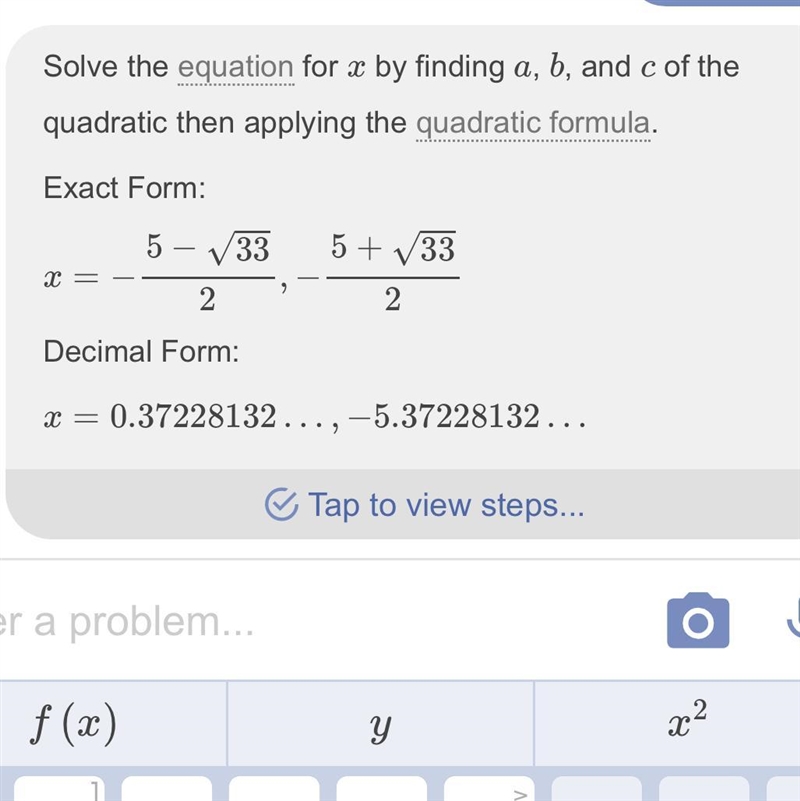 Solve. x² + 5x – 2=0-example-1