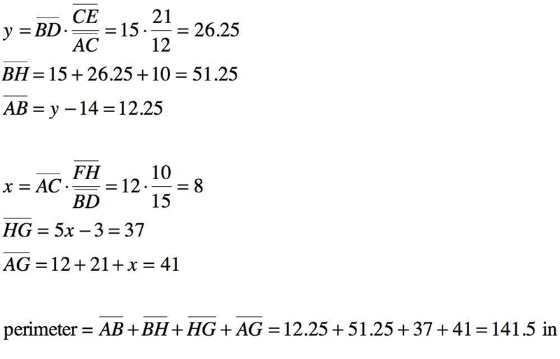 Find the perimeter of ABHG. Round your answer to the nearest tenth of an inch.-example-1