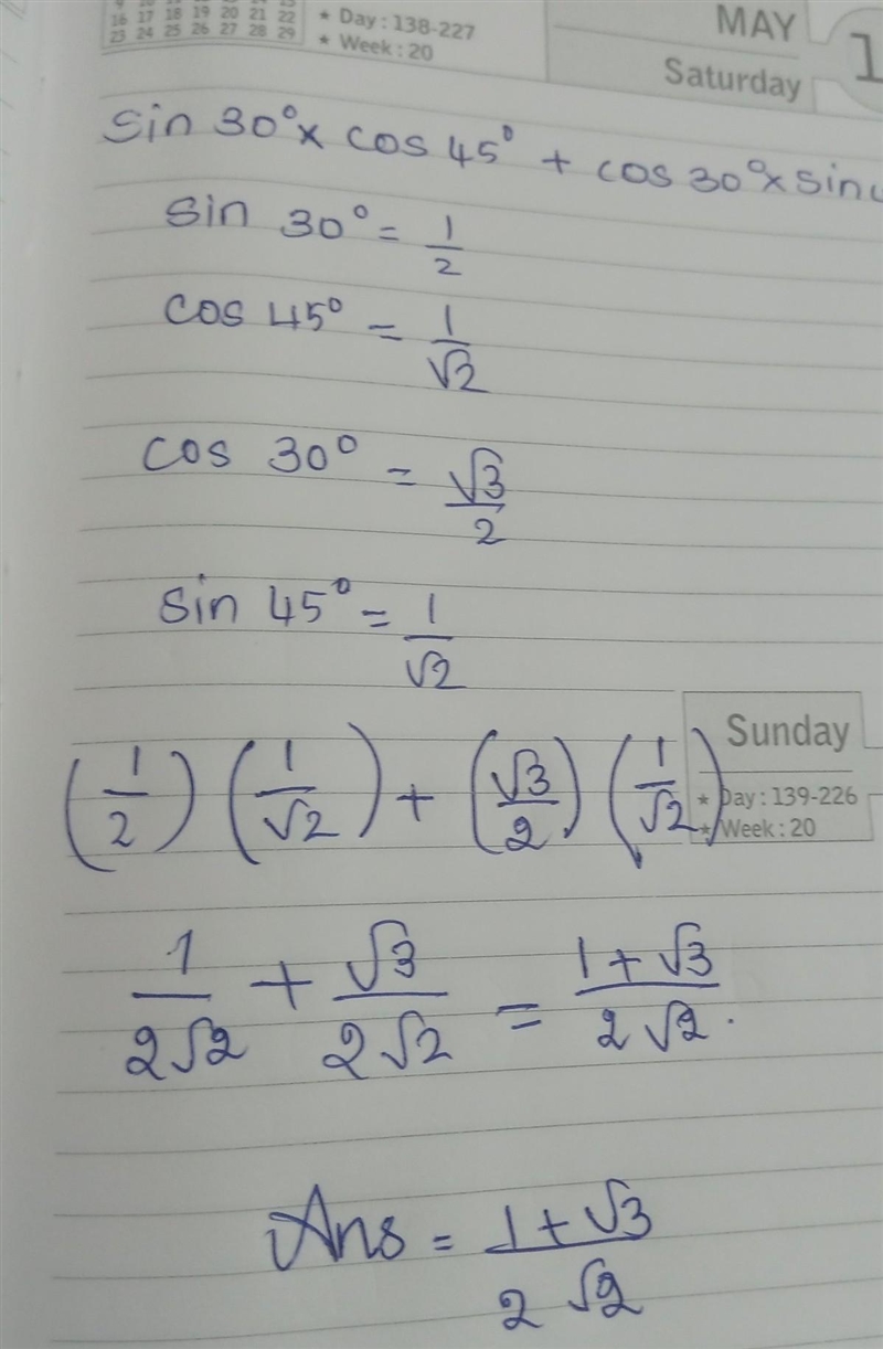 Sin(30°)cos(45°) + cos(30°)sin(45°)-example-1