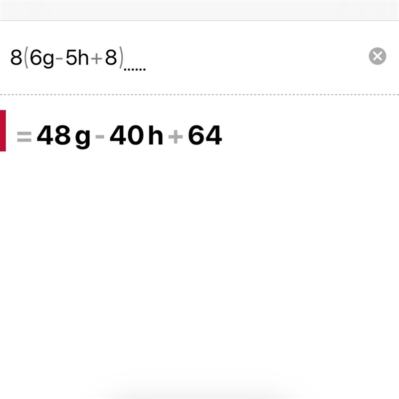 8(6g-5h+8] with the distributive property-example-1