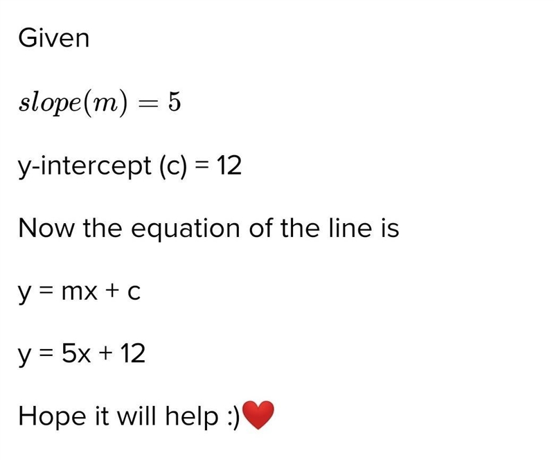 A line with a slope of 5 passes through the point (6, 12). Write the equation for-example-1