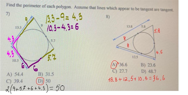 Find the perimeter of each polygon. Assume that lines which appear to be tangent are-example-1