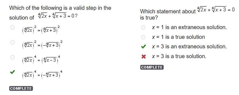 Which of the following is a valid step in the solution of 4√2x + 4√x + 3 = 0?​-example-1