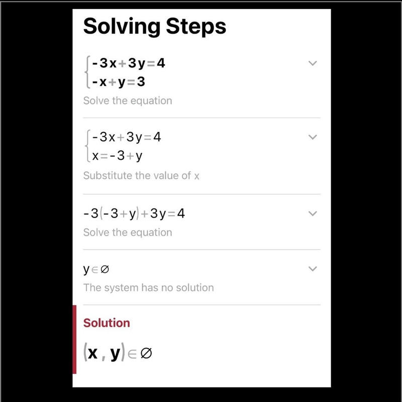 Substitution method -3x + 3y = 4 -x + y = 3-example-1