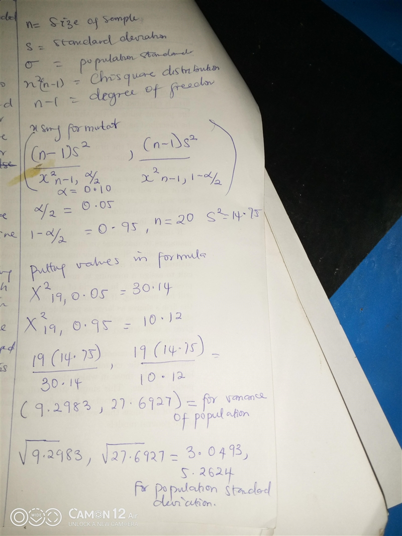 A sample of size 20 from a normal distribution has sample mean 3.5 and sample variance-example-1