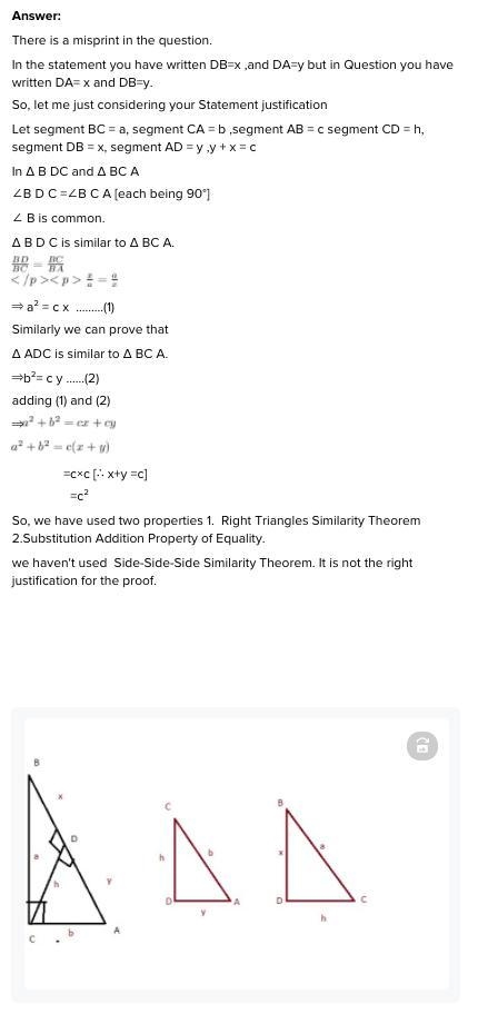 Consider the diagram and the paragraph proof below. Given: Right △ABC as shown where-example-1