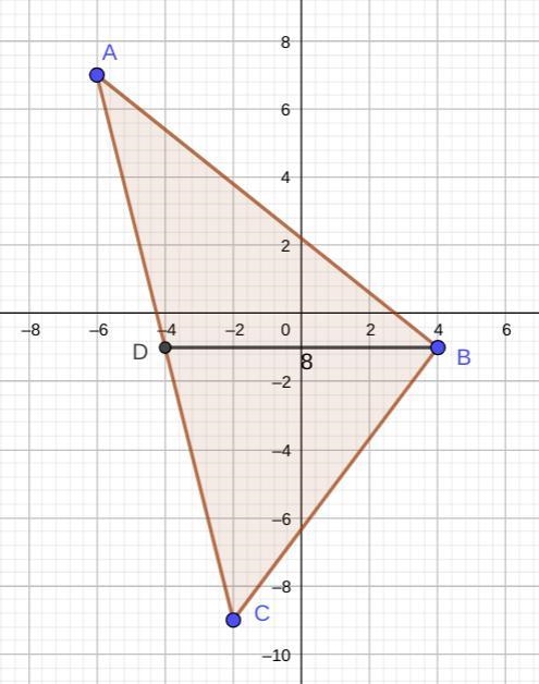 Triangle ABC has vertices of A(-6, 7), B(4, -1), and C(-2, -9). Find the length of-example-1