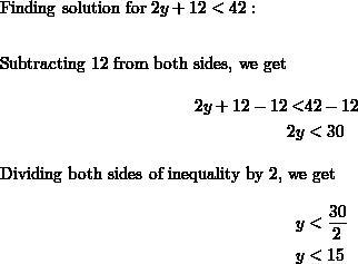 Solve. 5) Solve 2y + 12 < 42. Show your work.-example-1