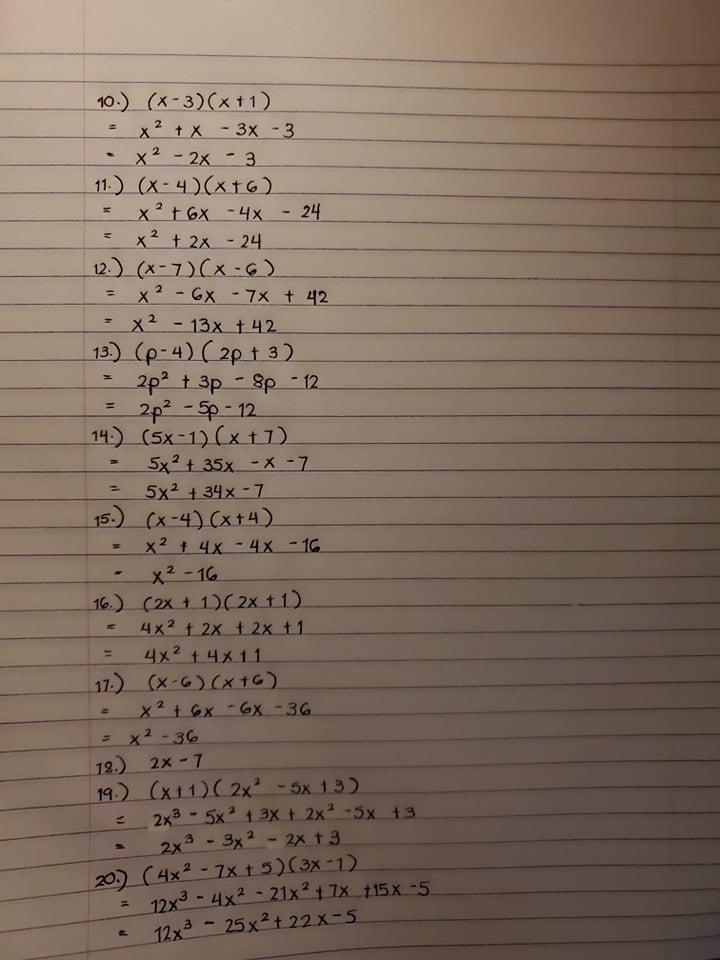 FOIL or use the box to multiply the polynomials. 10) (x - 3)(x + 1) 11) (x - 4)(x-example-1