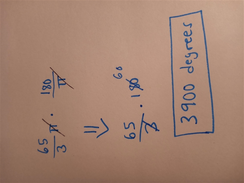 Convert 65/36 radians to degree. please help I'm stuck on this question.​-example-1