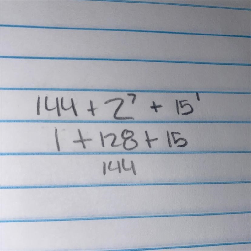 Simplifying 14 to the 0 power + 2 to the 7th power plus 15 to the 1 power?​-example-1