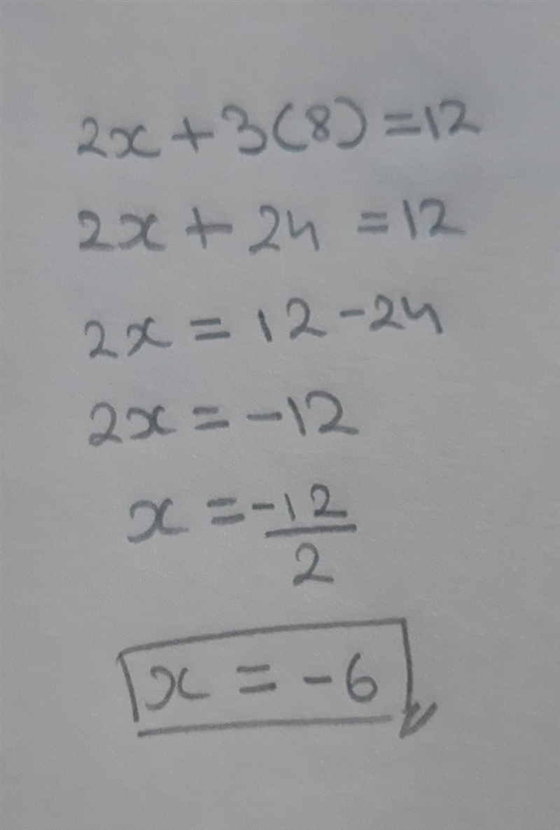 2x+3y=12 if y=8 what is x-example-1