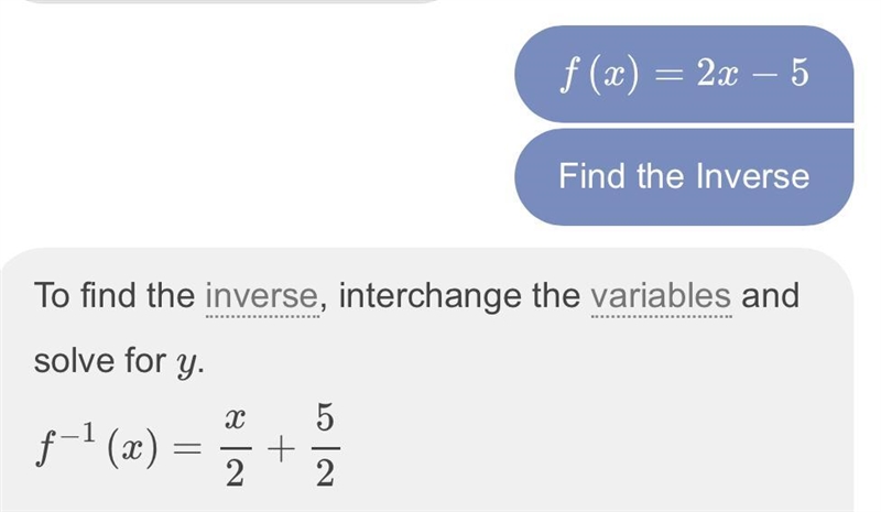 Find the inverse of the function f (x) =2x - 5​-example-1