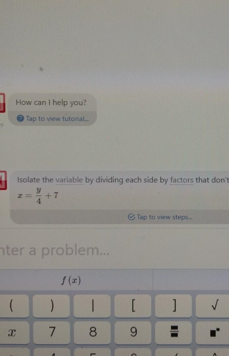 Solve for x. y=4(x-7) x=-example-1