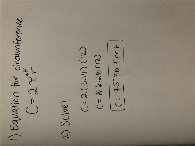 A circle fountain has a radius of 12 feet. What is the circumference of the fountain-example-1