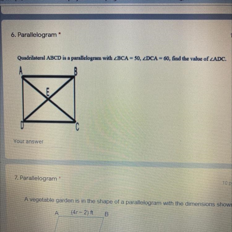 Quadrilateral ABCD is a parallelogram with < BCA= 50 , < DCA=60, find value-example-1