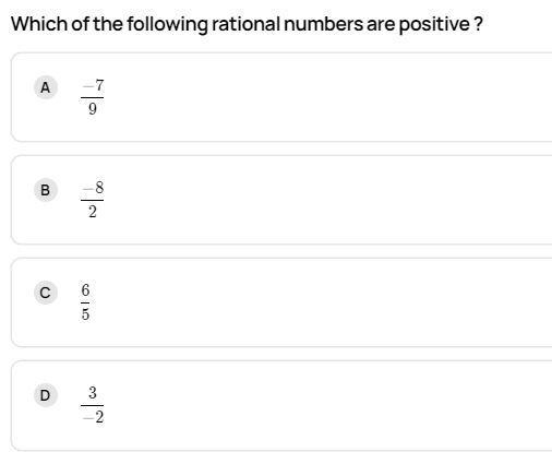 22 Select the correct answer. Which rational number is positive? Ο Α. . O B. C. TI-example-1