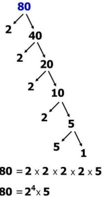 Write 80 as a product of prime factors-example-1