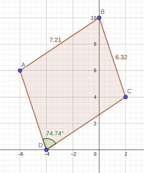 Consider parallelogram ABCD with vertices A(-6,6), B(0,10), C(2,4), D(-4,0). Classify-example-1