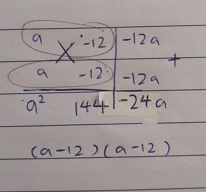 Factor a2 – 24a + 144. Question 15 options: A) (a – 12)(a – 12) B) (a + 12)(a + 12) C-example-1