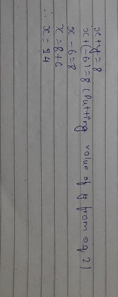 Solve the simultaneous equations X + y = 8 3x - y = 12 X = y =​-example-2