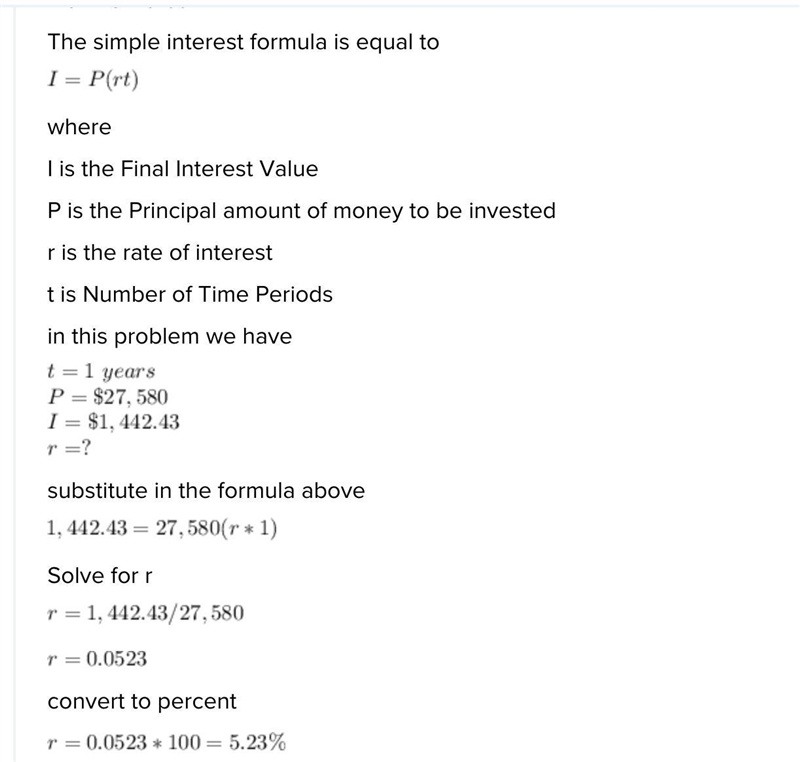 Calculate the interest rate with a deposit $27,580.00 in an interest-bearing account-example-1