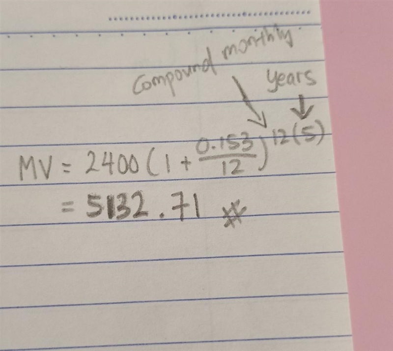 4 points Sal invests $2,400 at 15.3% interest for five years. How much money would-example-1