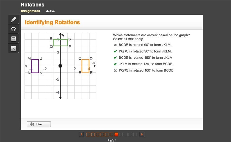 Which statements are correct based on the graph? Select all that apply. BCDE is rotated-example-1