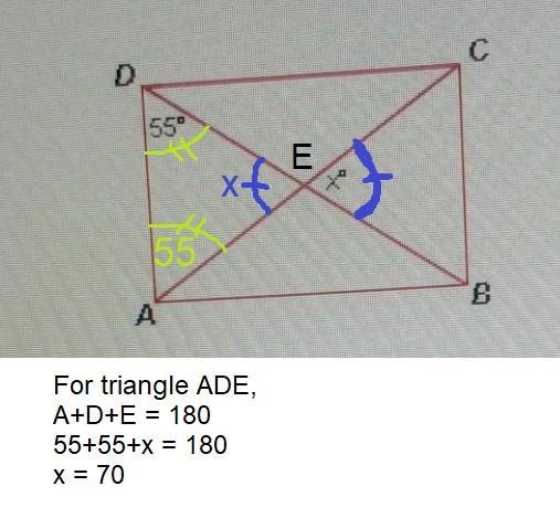 If ABCD is a rectangle, and m_ADB = 55°, what is the value of x? A. 80 O B. 90 O C-example-1