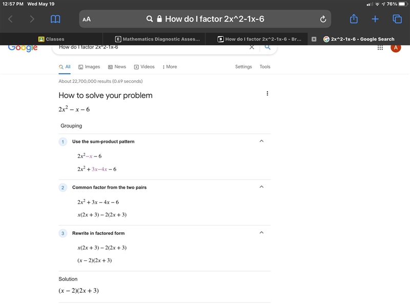 How do I factor 2x^2-1x-6-example-1