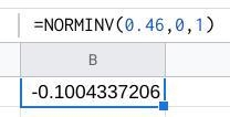 Find the zscore which the area to the left is 0.46-example-1