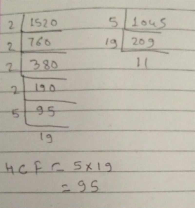 Find the HCF of 1045 and 1520 by long division. Method​ plsss-example-1