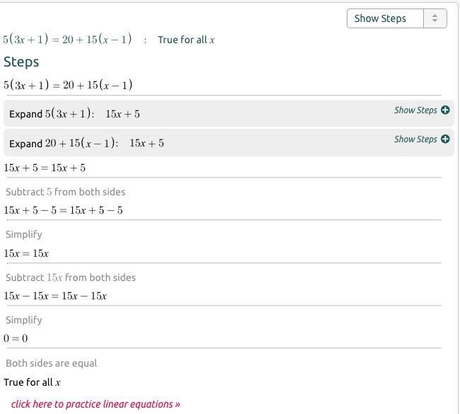 5(3x + 1) = 20 + 15(x - 1-example-1