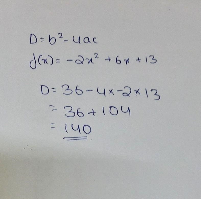 The discriminant of a quadratic equation is the value b2 – 4ac. What is the value-example-1