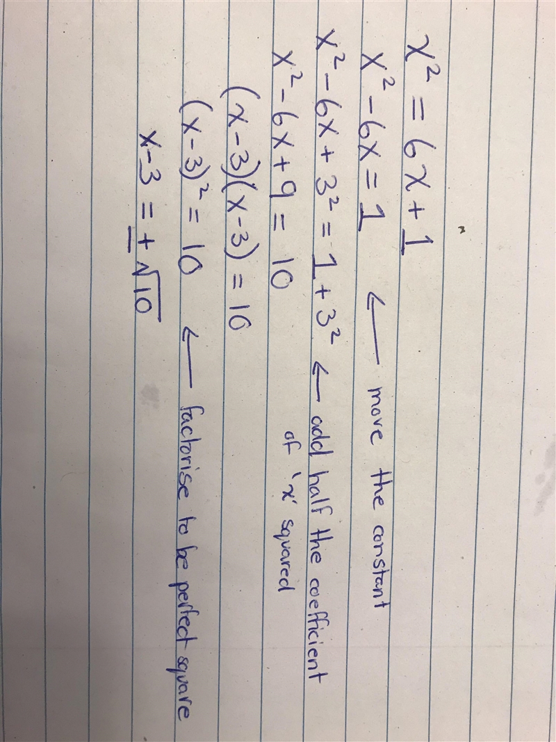 Consider the equation x^2=6x+1 rewrite the equation by completing the square-example-1