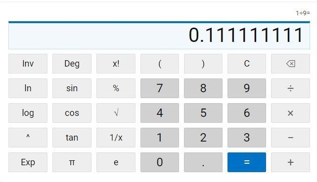 Calculator display for 1/9-example-1