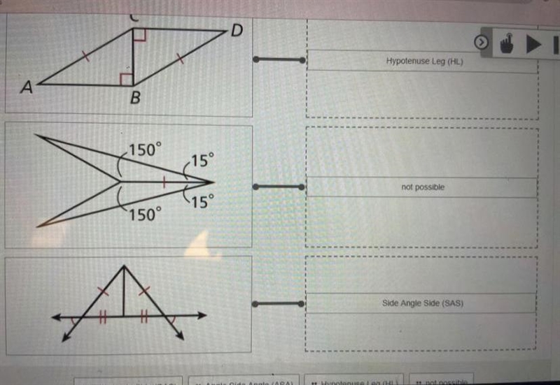 The question: " match each drawing with a triangle congruence postulate that-example-1